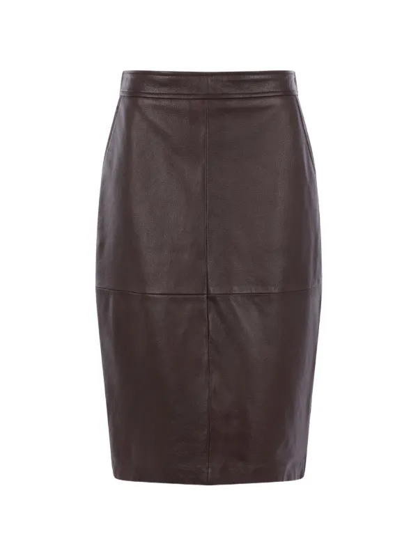 Max Mara Hammered Leather Pencil Skirt in Brown