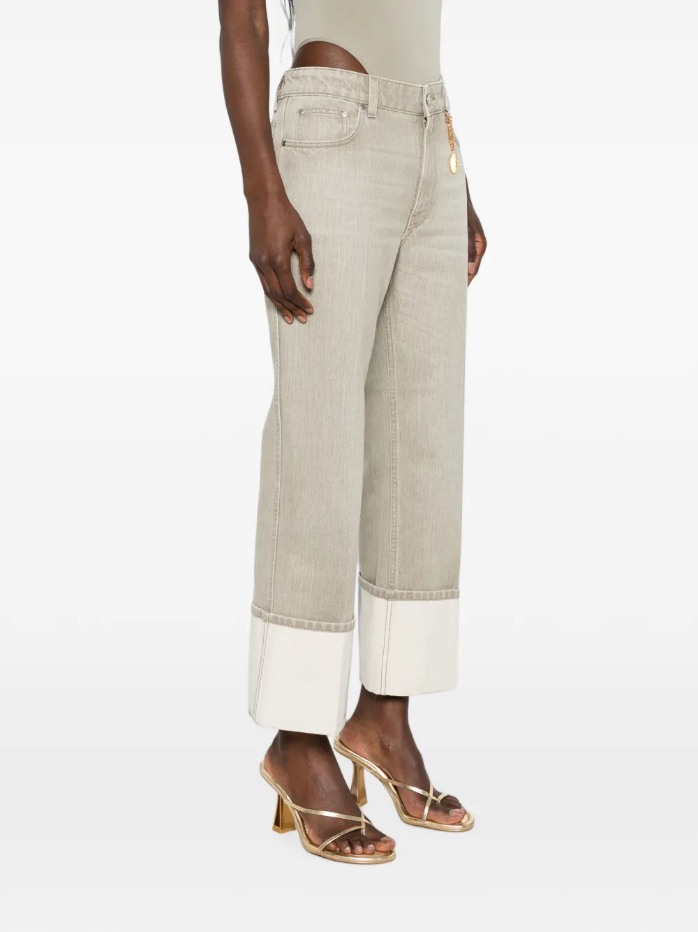 Stella McCartney Cropped denim jeans met ketting-detail Beige