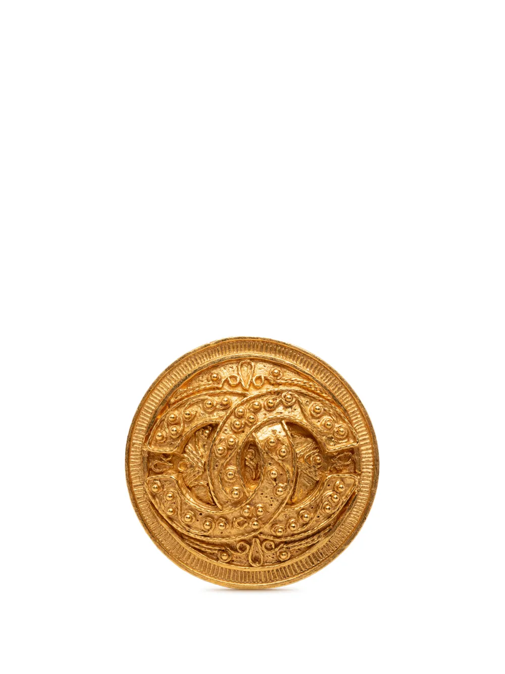 CHANEL Pre-Owned 1994 CC Gold Plated Round Brooch costume brooch