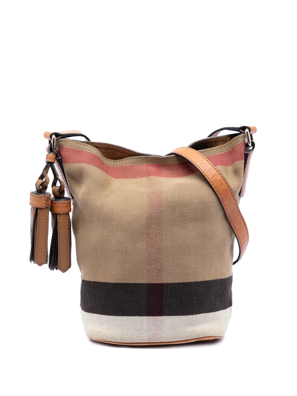 Burberry Pre-Owned 2000-2017 Mini Mega Check Canvas Ashby Tassel bucket bag - Marrone