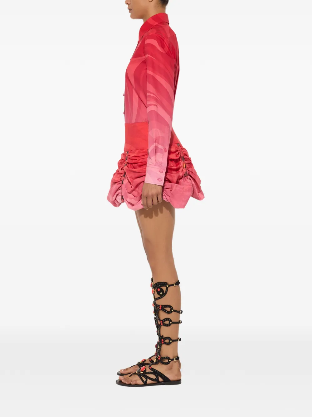 PUCCI Ramie rok met kleurverloop en Marmo-print Rood