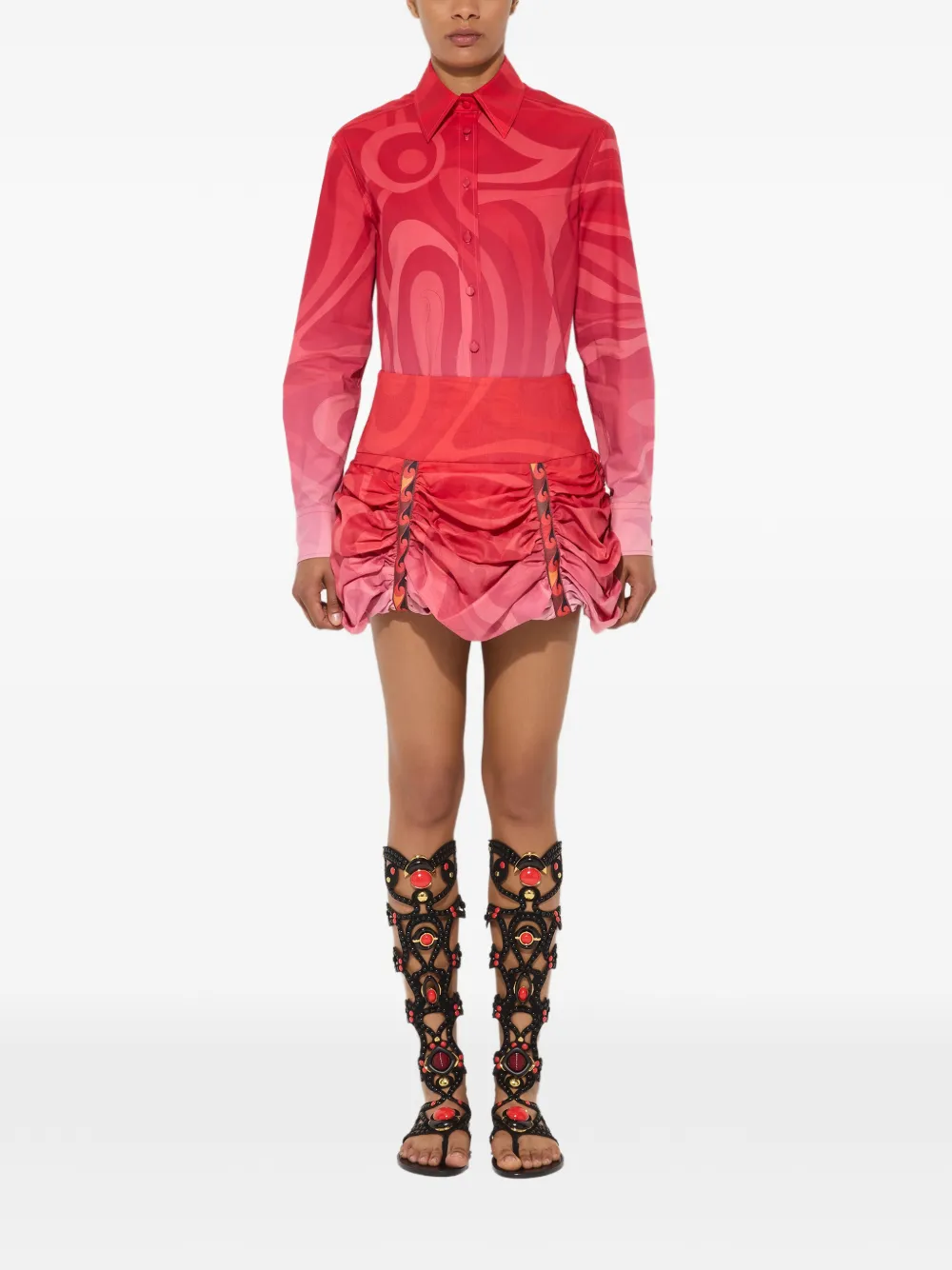 PUCCI Ramie rok met kleurverloop en Marmo-print Rood