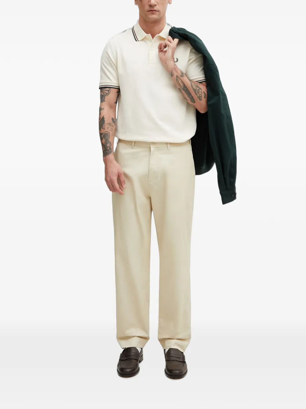 Fred Perry Straight broek met geborduurd logo Beige