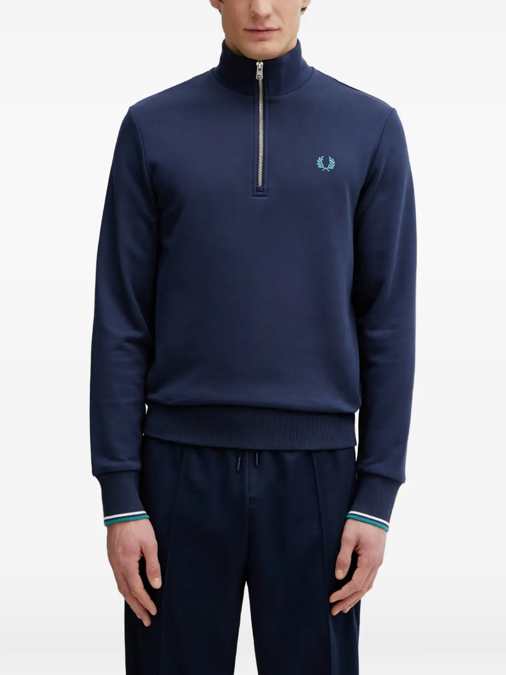 Fred Perry Quarter-zip Cotton Sweater In Blue