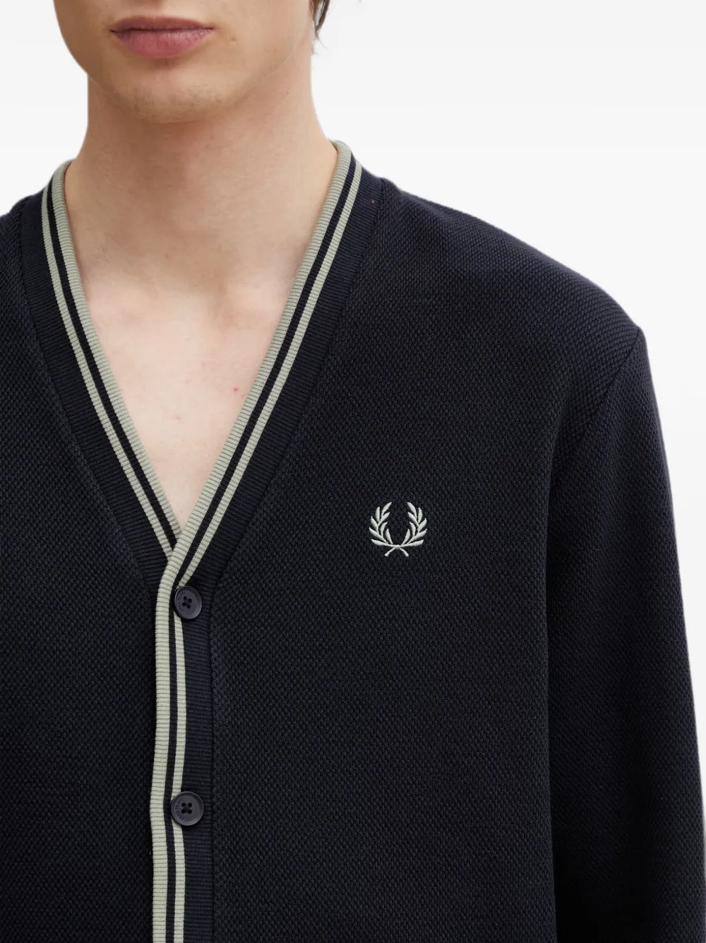 Fred Perry Piqué vest met gestreepte afwerking Blauw