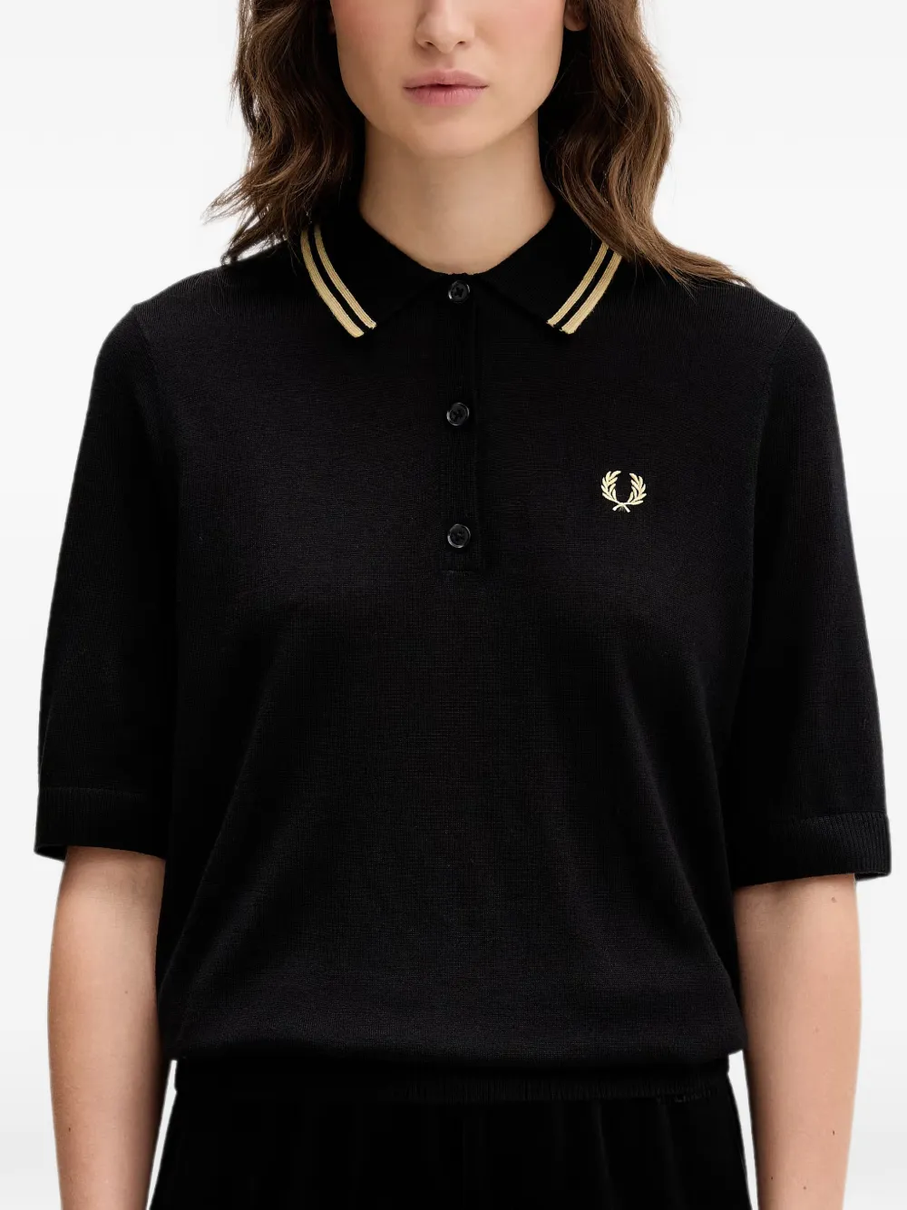 Fred Perry Gebreid poloshirt met geborduurd logo Zwart
