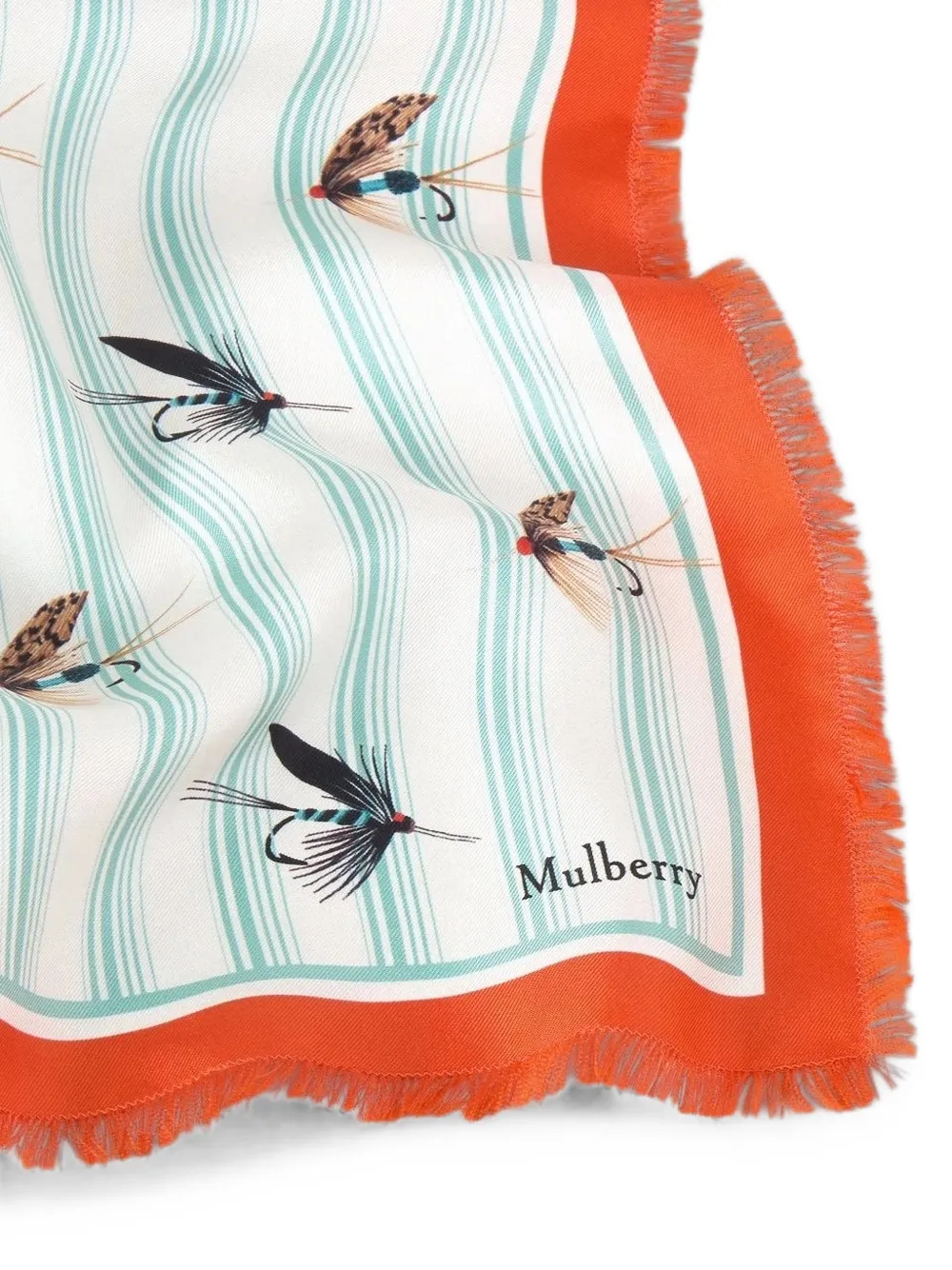  Mulberry Feather-print Frayed Scarf - Blanco 