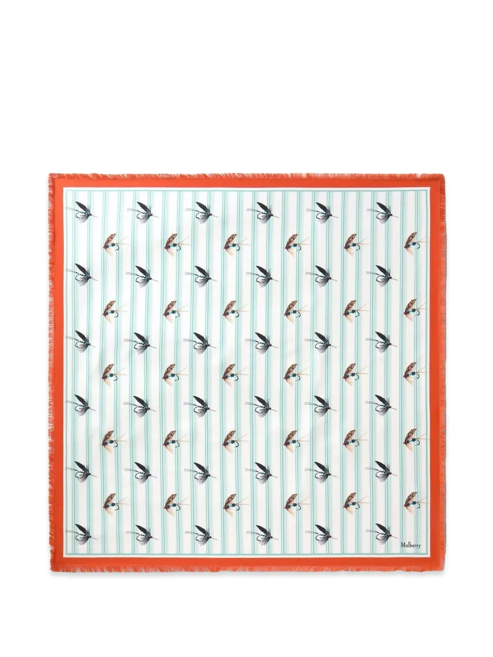 Mulberry feather-print frayed scarf - Bianco