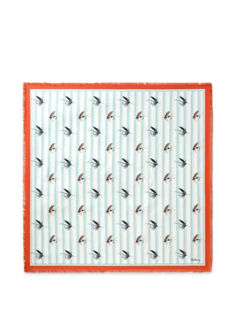 Mulberry mascada deshilachada con plumas estampadas