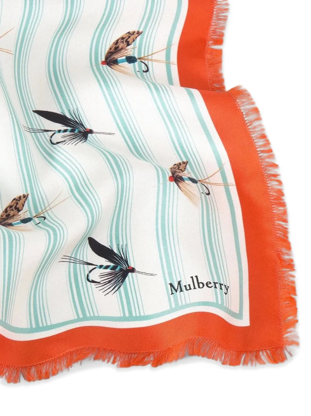 Mulberry Sjaal met veren-print en franje Wit