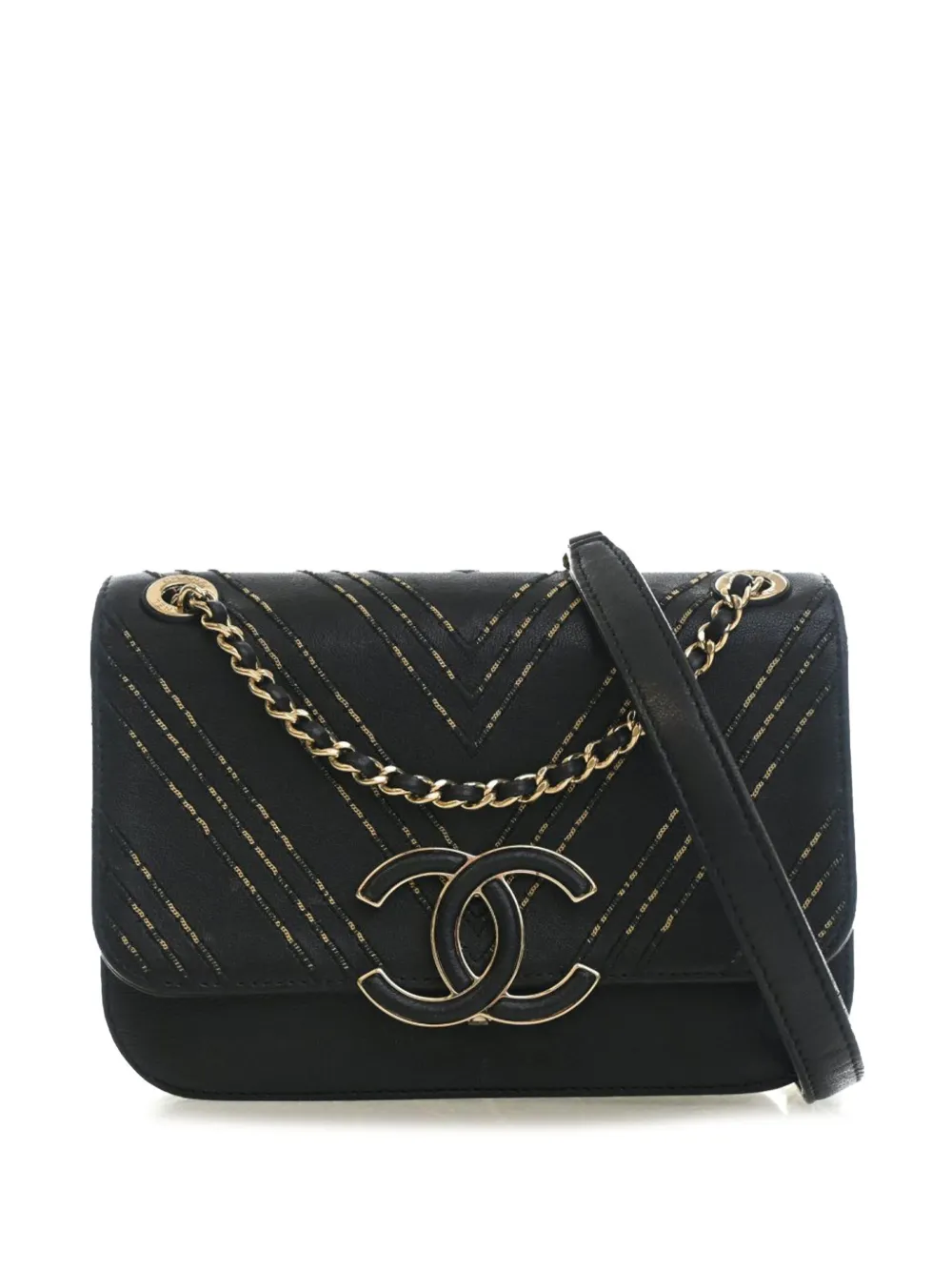 CHANEL Pre-Owned 2017-2018 Small Chevron Sheepskin Subtle Flap crossbody bag - Nero