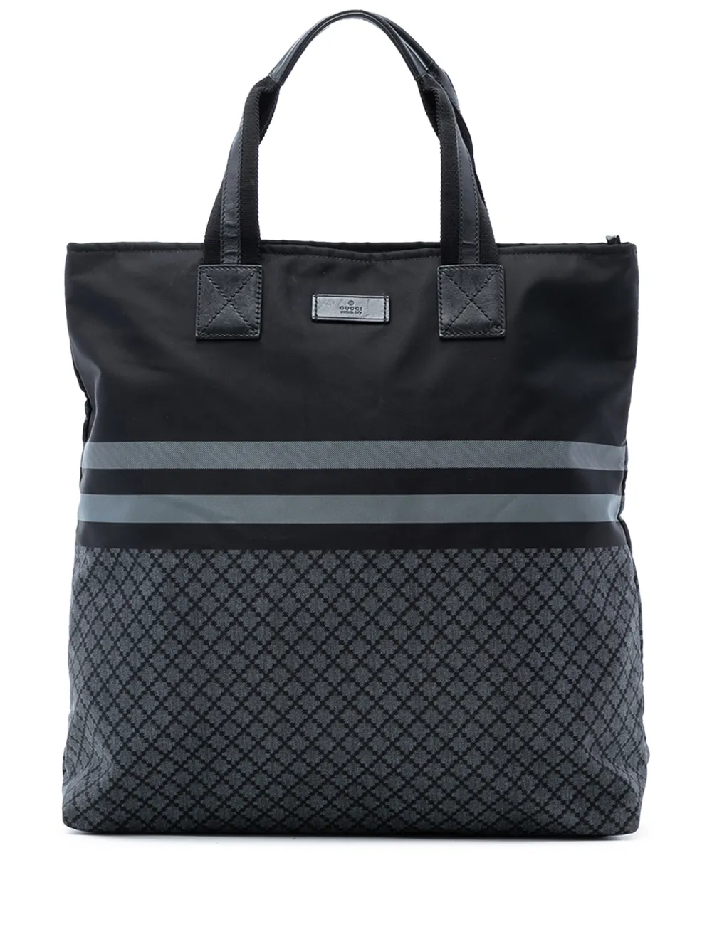 Pre-owned Gucci 2016-2026 Diamante Nylon Web Tote Bag In Black