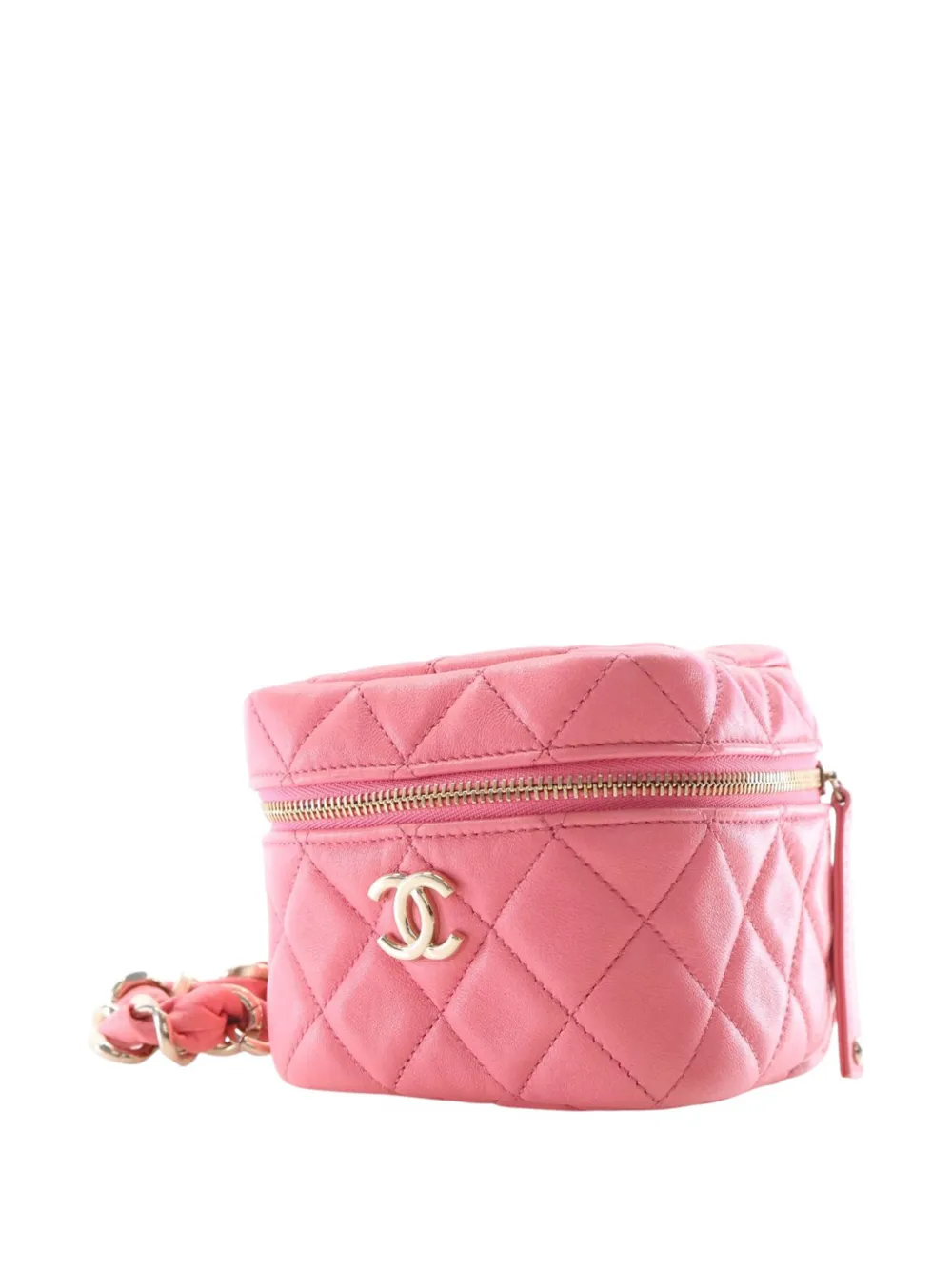 CHANEL Pre-Owned 2021 Quilted Lambskin Cube Chain Wristlet Case