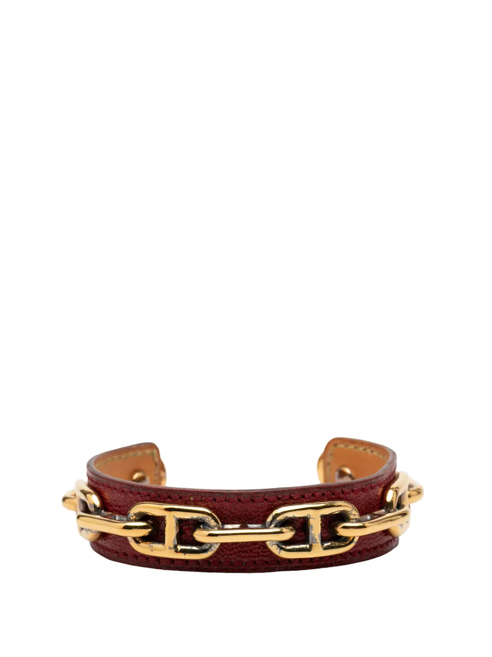 Hermès Pre-Owned 1990-2010 Leather and Gold Plated Chaine d Ancre Cuff Bracelet costume bracelet - Rosso