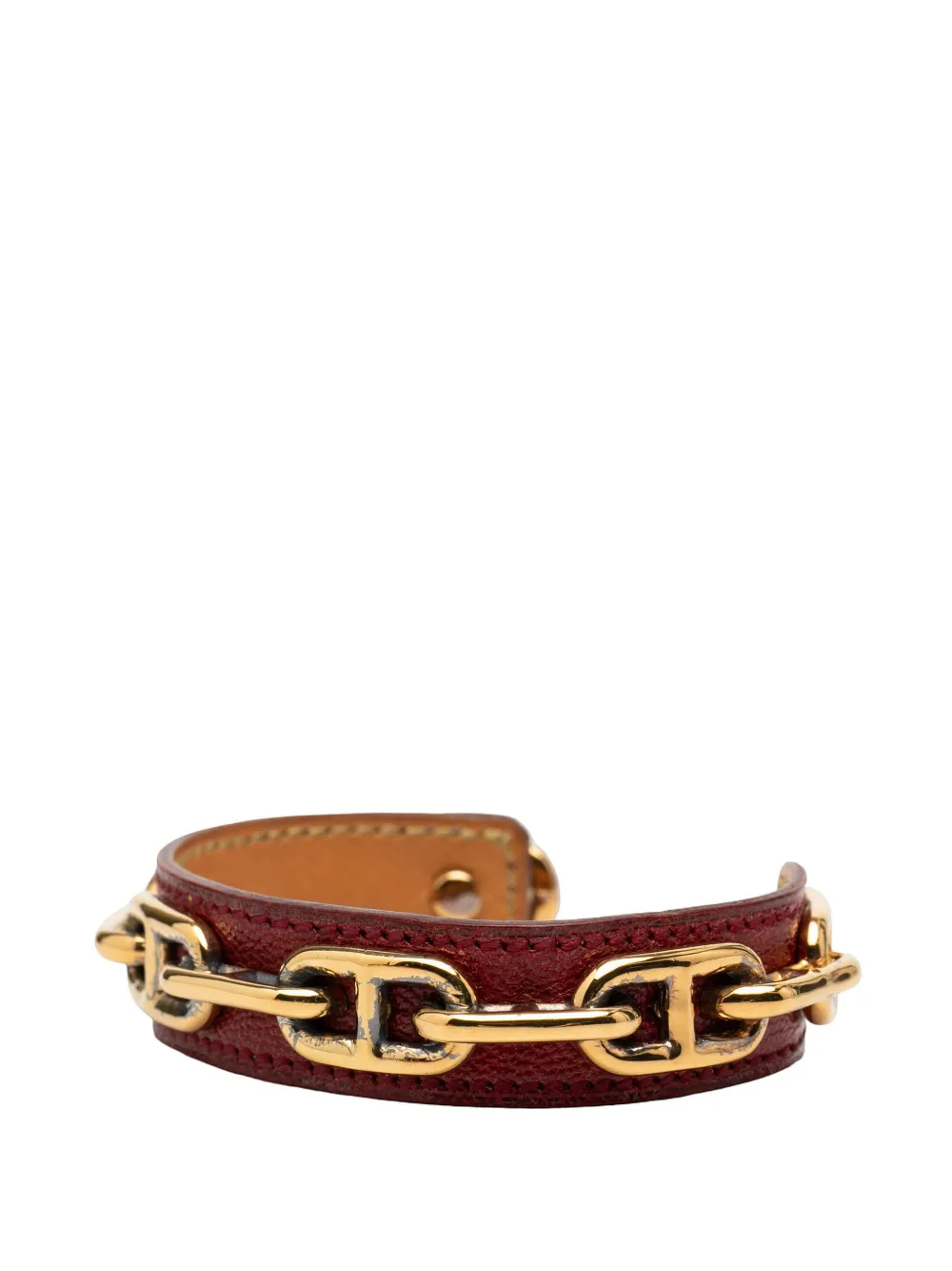  Hermès Pre-owned 1990-2010 Leather And Gold Plated Chaine D Ancre Cuff Bracelet Costume Bracelet - Rouge 