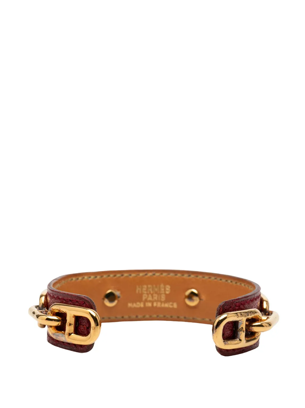  Hermès Pre-owned 1990-2010 Leather And Gold Plated Chaine D Ancre Cuff Bracelet Costume Bracelet - Rouge 