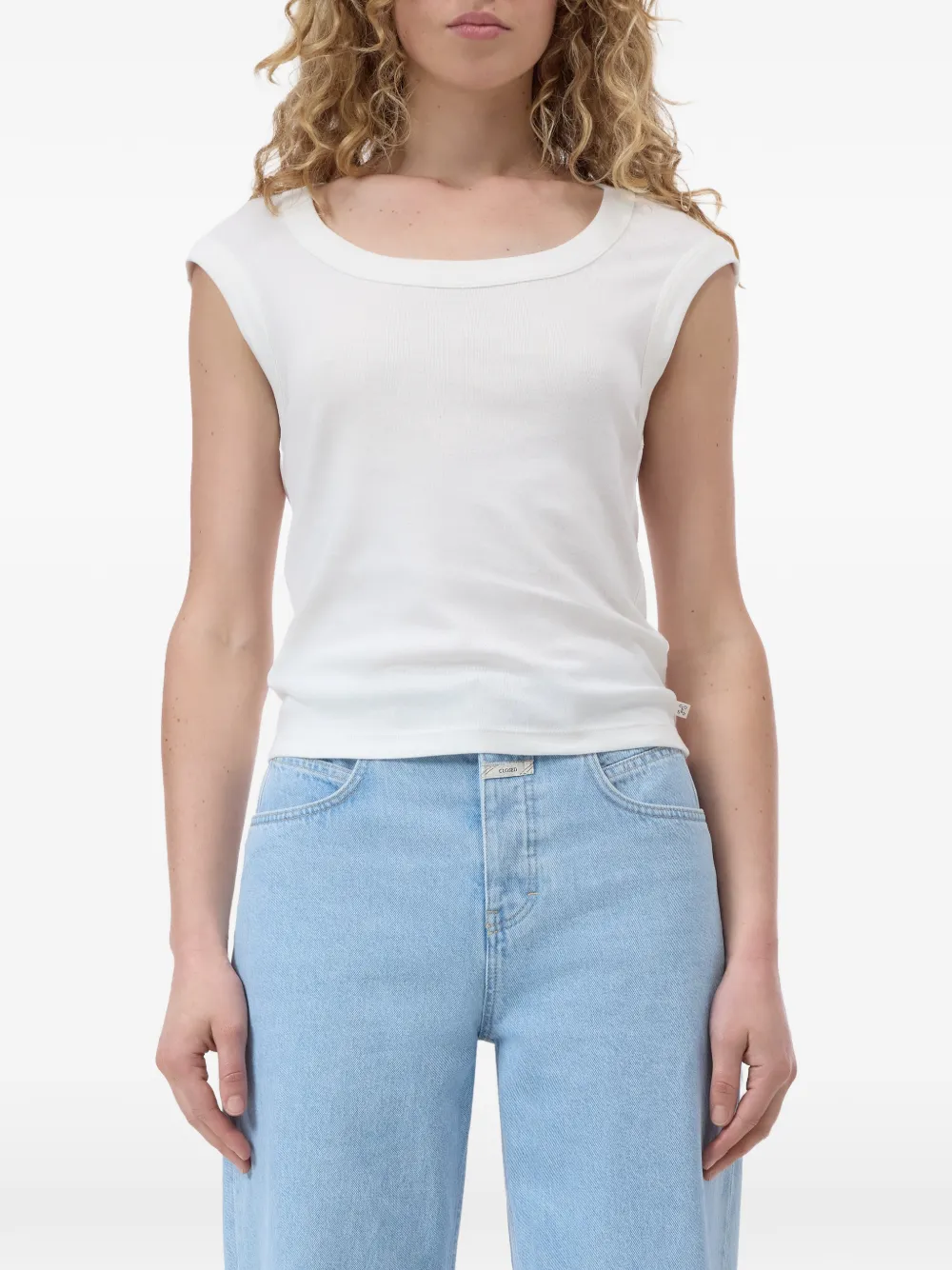 Closed cap-sleeve T-shirt Wit