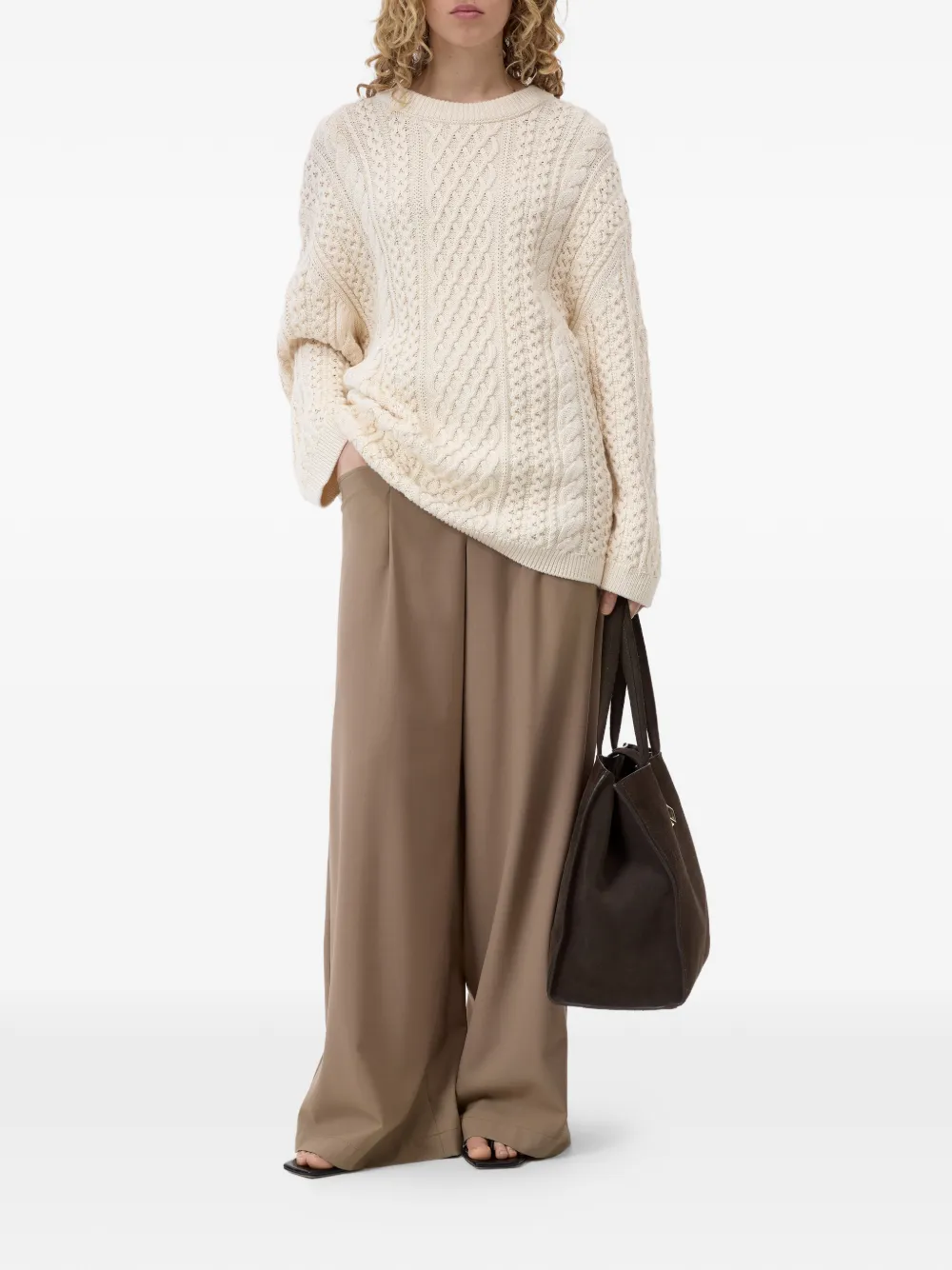 Closed Kabelgebreide trui Beige