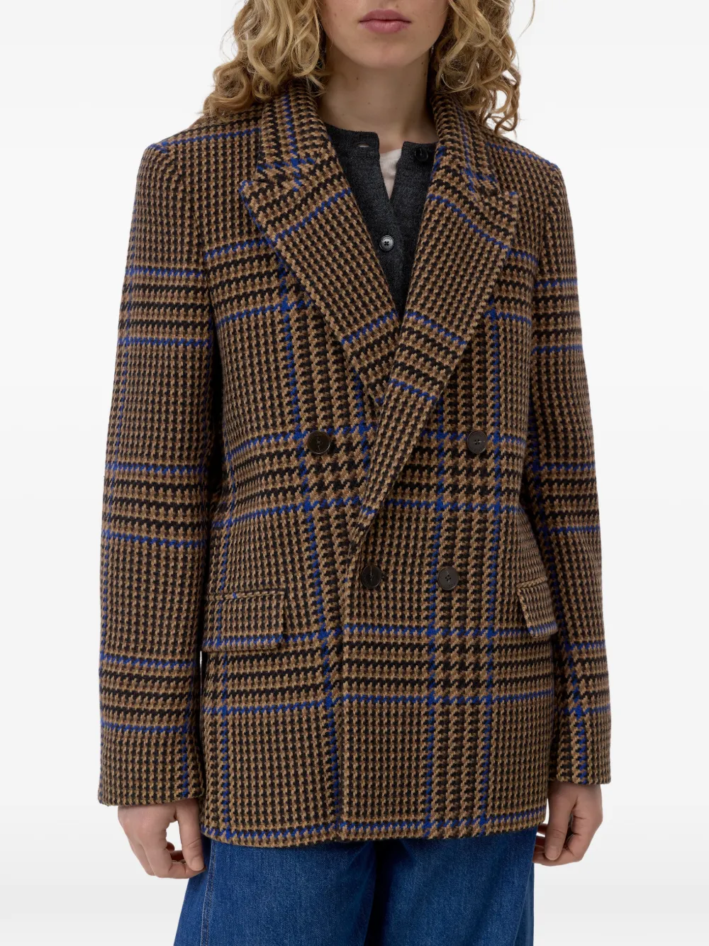 Closed Geruite blazer met dubbele rij knopen Bruin