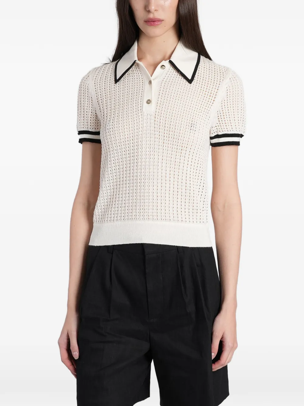 alice + olivia open-knit contrast-trim polo shirt - Toni neutri