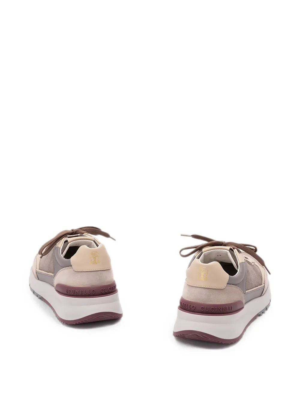 Brunello Cucinelli Leren sneakers met vlakken Bruin