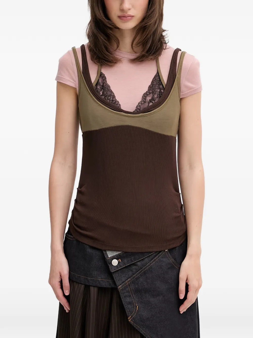 Andersson Bell lace-trim layered T-shirt - Rosa