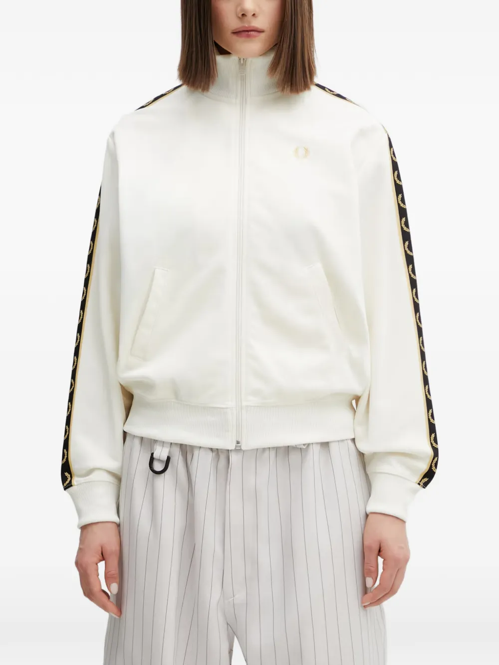 Fred Perry logo-embroidered zip-up track jacket - Neutrals