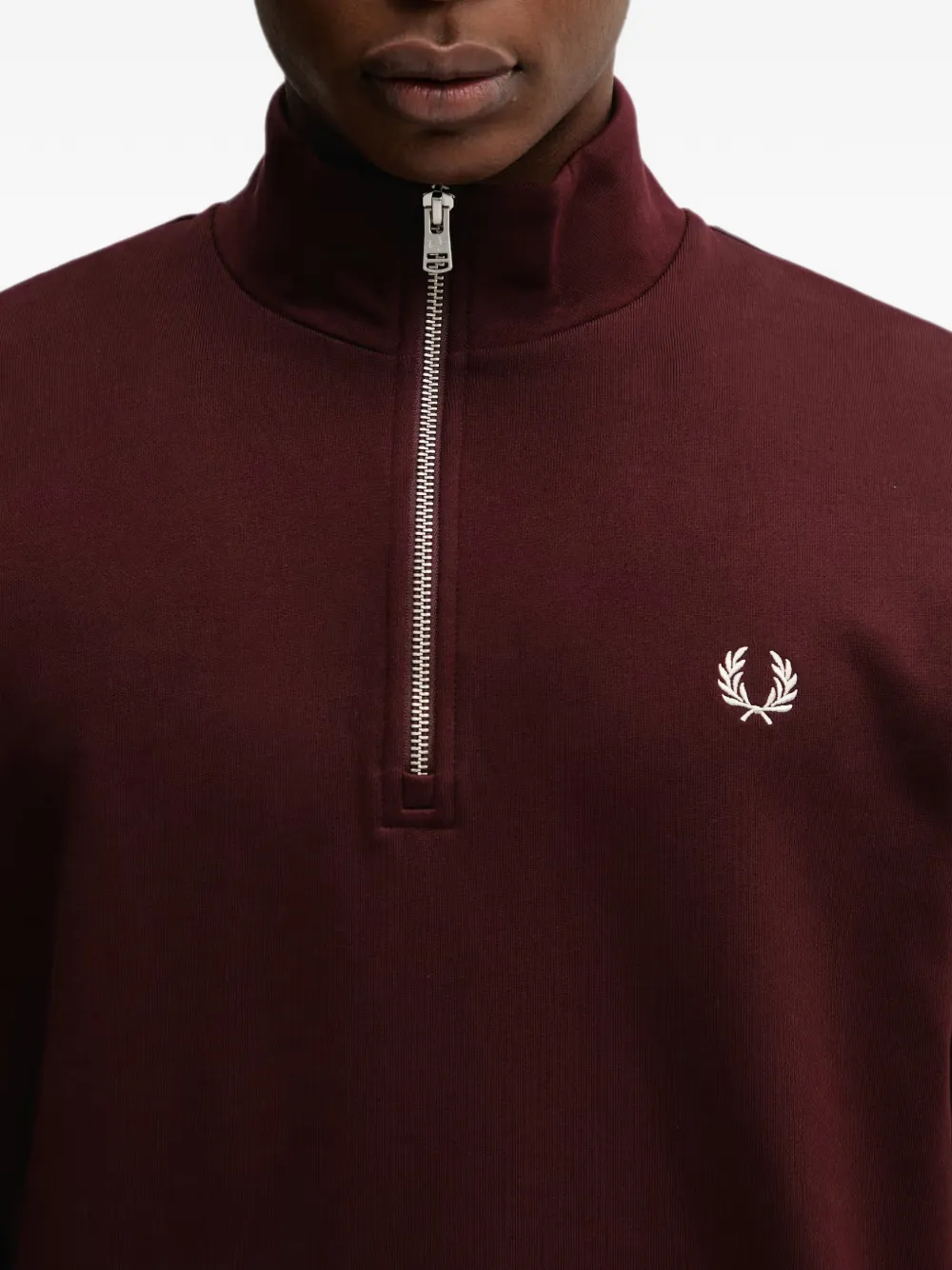 Fred Perry Trui met geborduurd logo en halve rits Rood