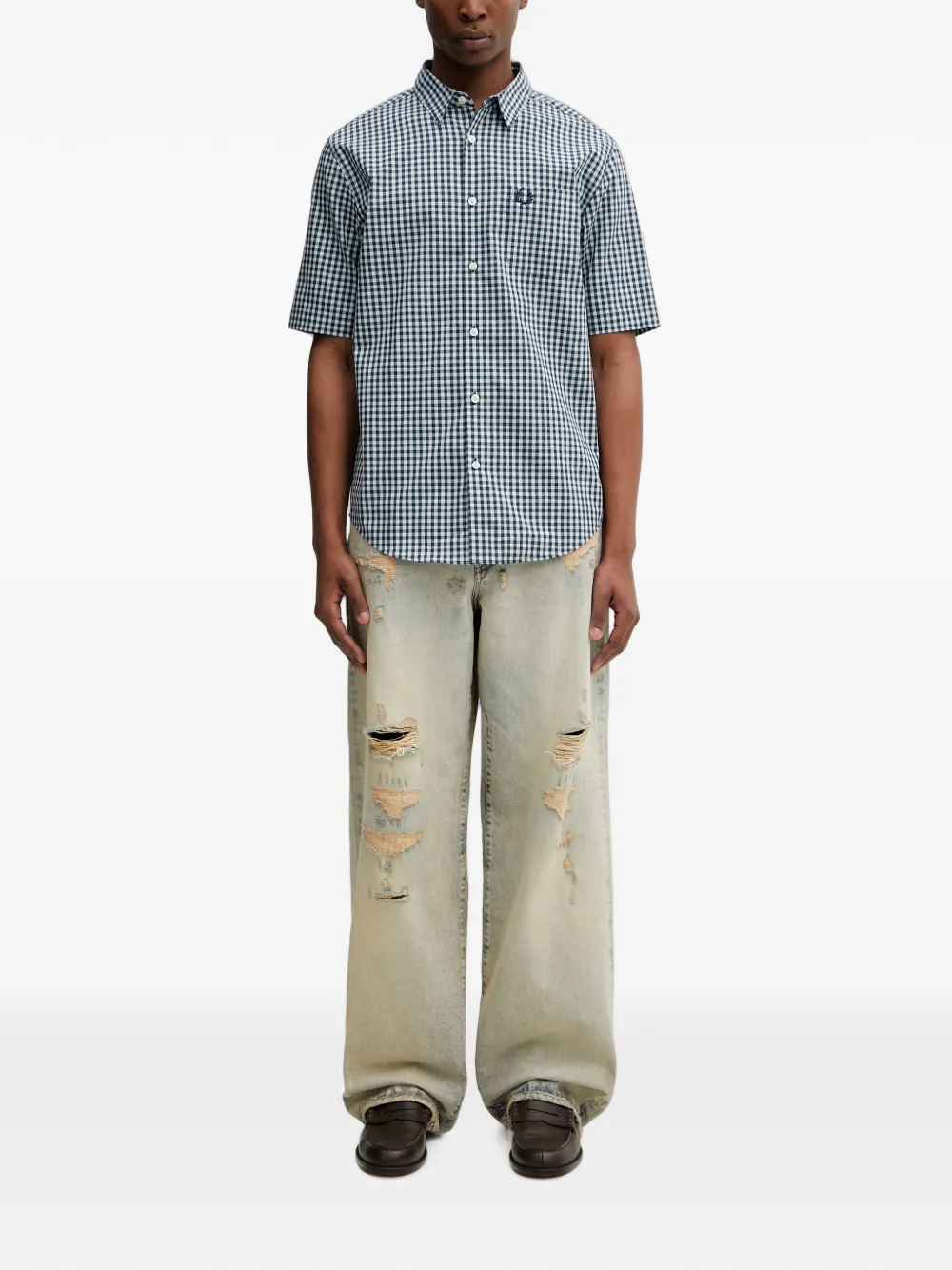 Fred Perry Overhemd met geborduurd logo en gingham ruit Blauw