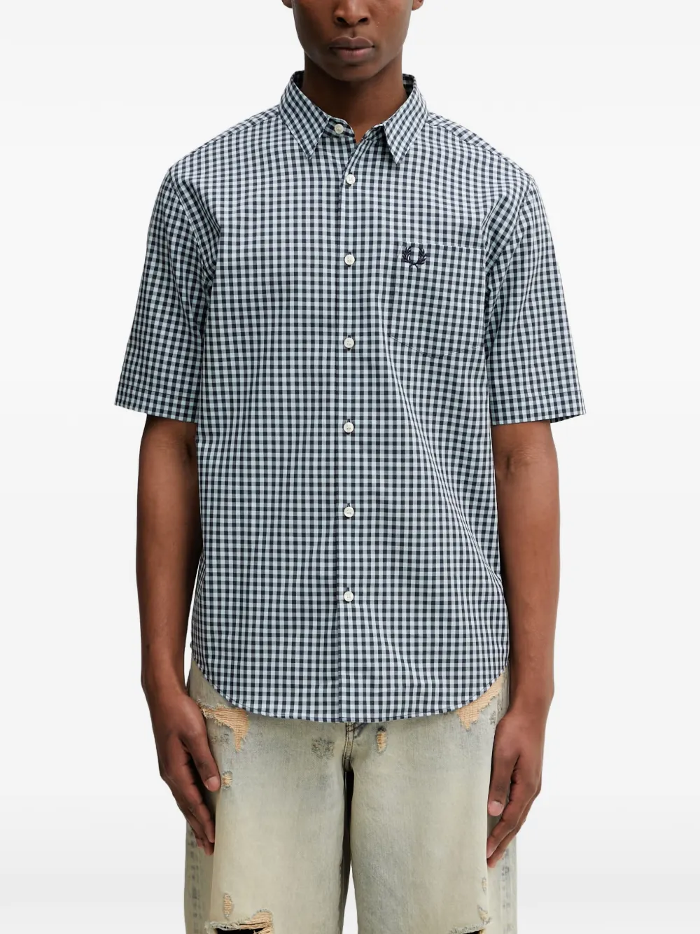 Fred Perry gingham embroidered-logo shirt - Blu
