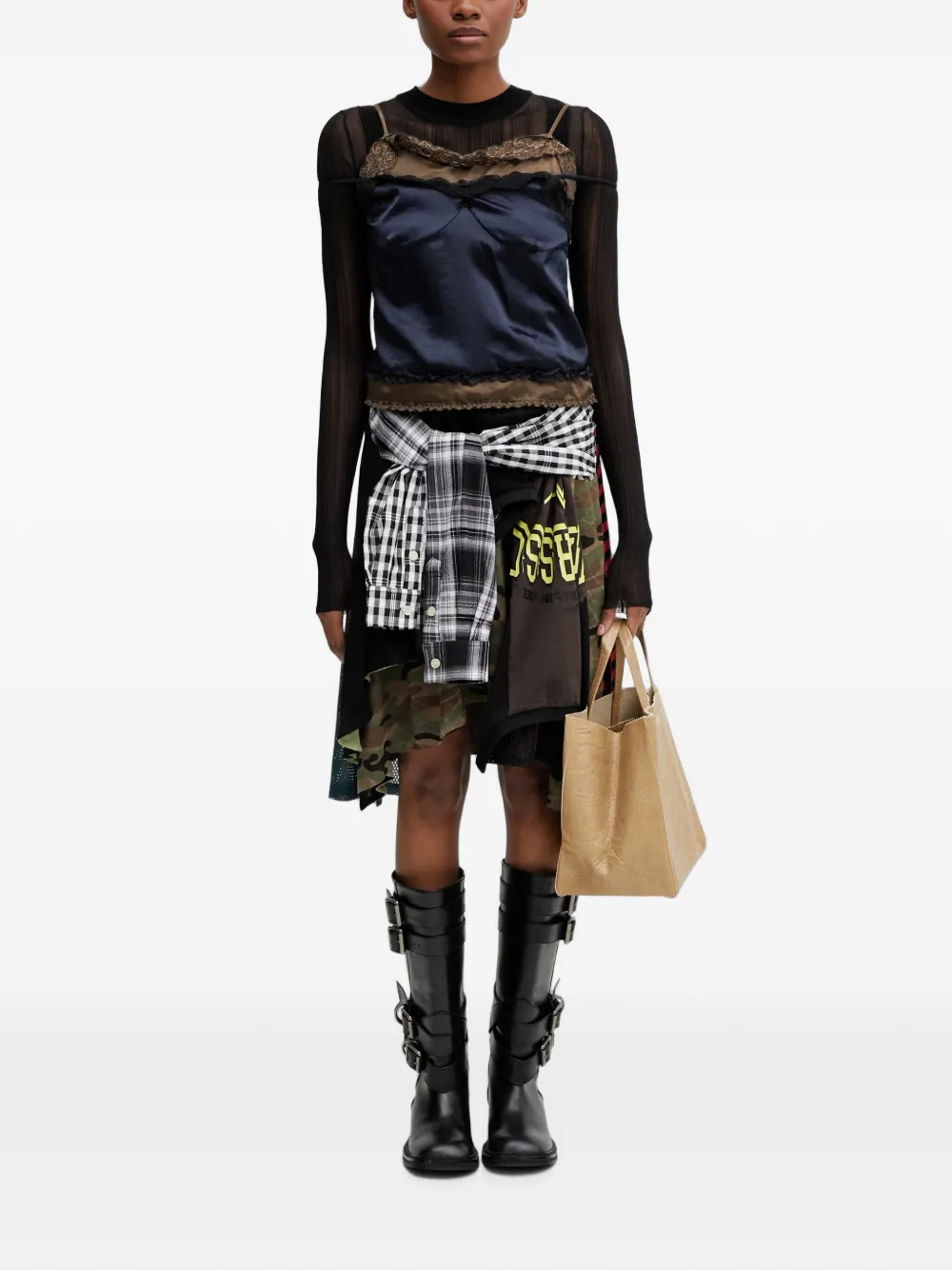 Andersson Bell Midi-jurk met kanten afwerking en patchwork Groen