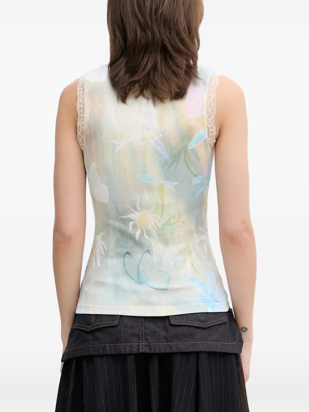 Andersson Bell Top met kanten afwerking en grafische print Beige