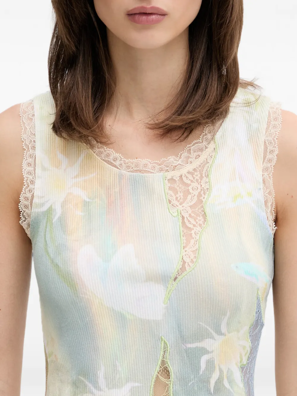 Andersson Bell Top met kanten afwerking en grafische print Beige