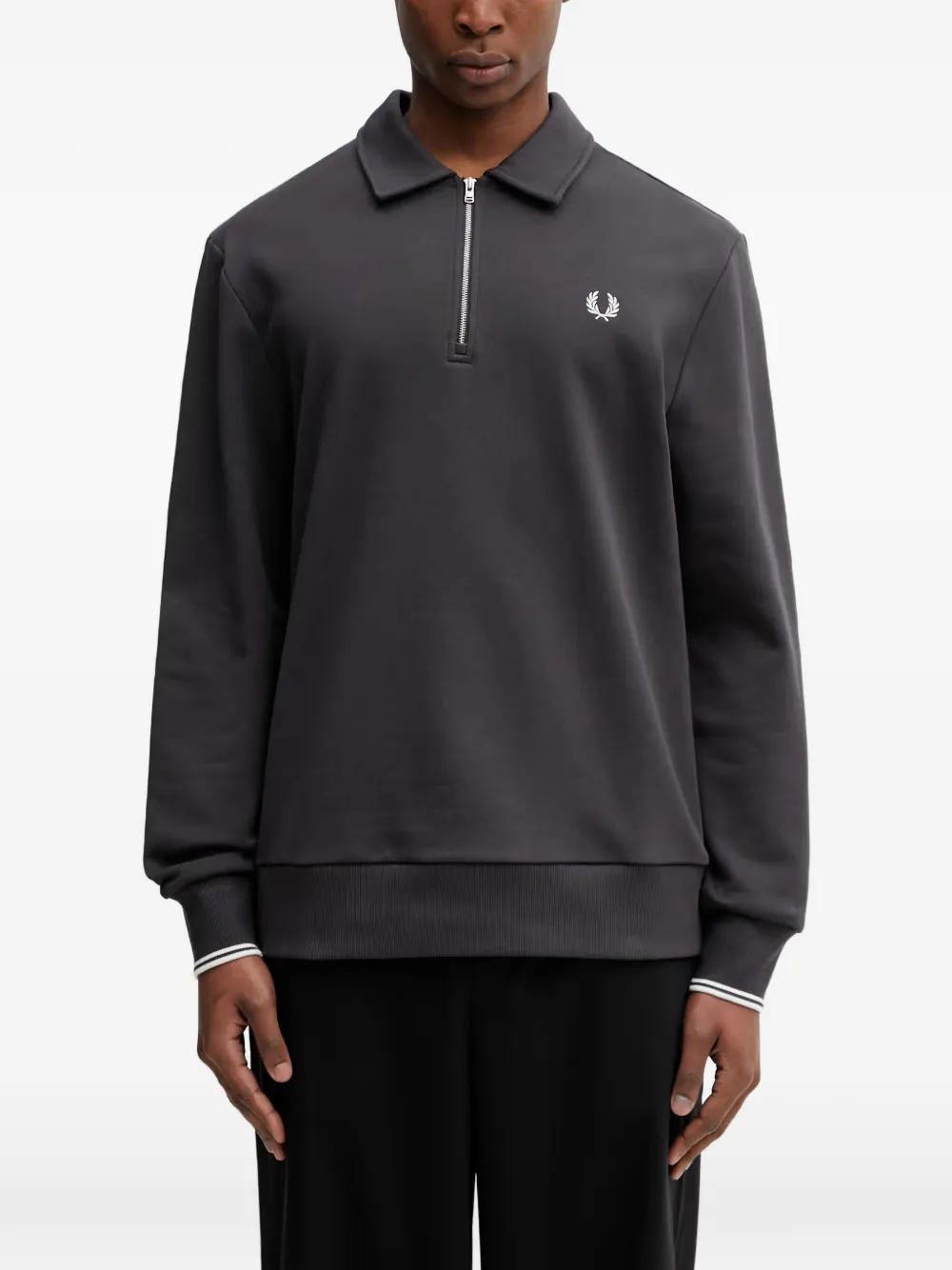 Fred Perry Half-zip Embroidered-logo Sweater In Gray