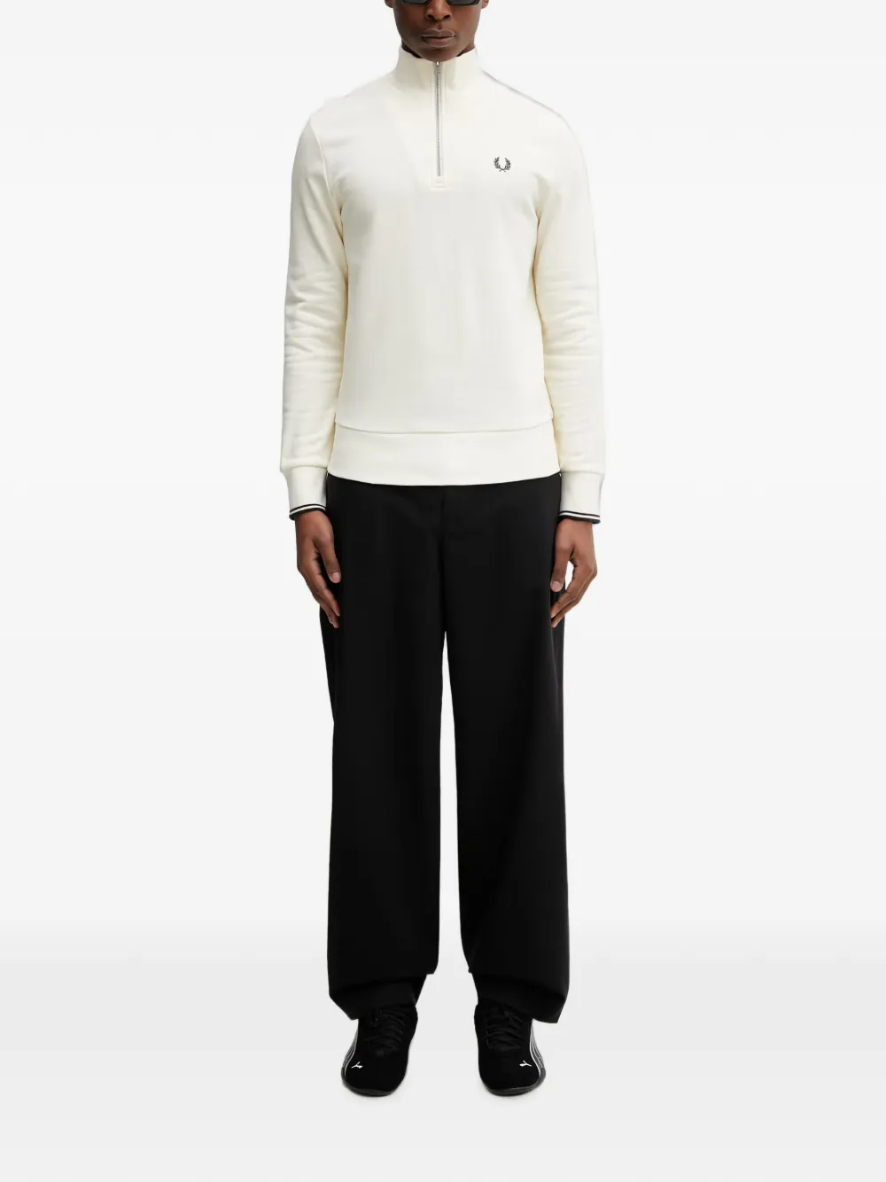 Fred Perry Trui met geborduurd logo en halve rits Beige