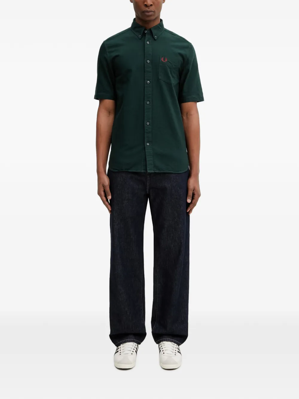 Fred Perry Overhemd met geborduurd logo en korte mouwen Groen