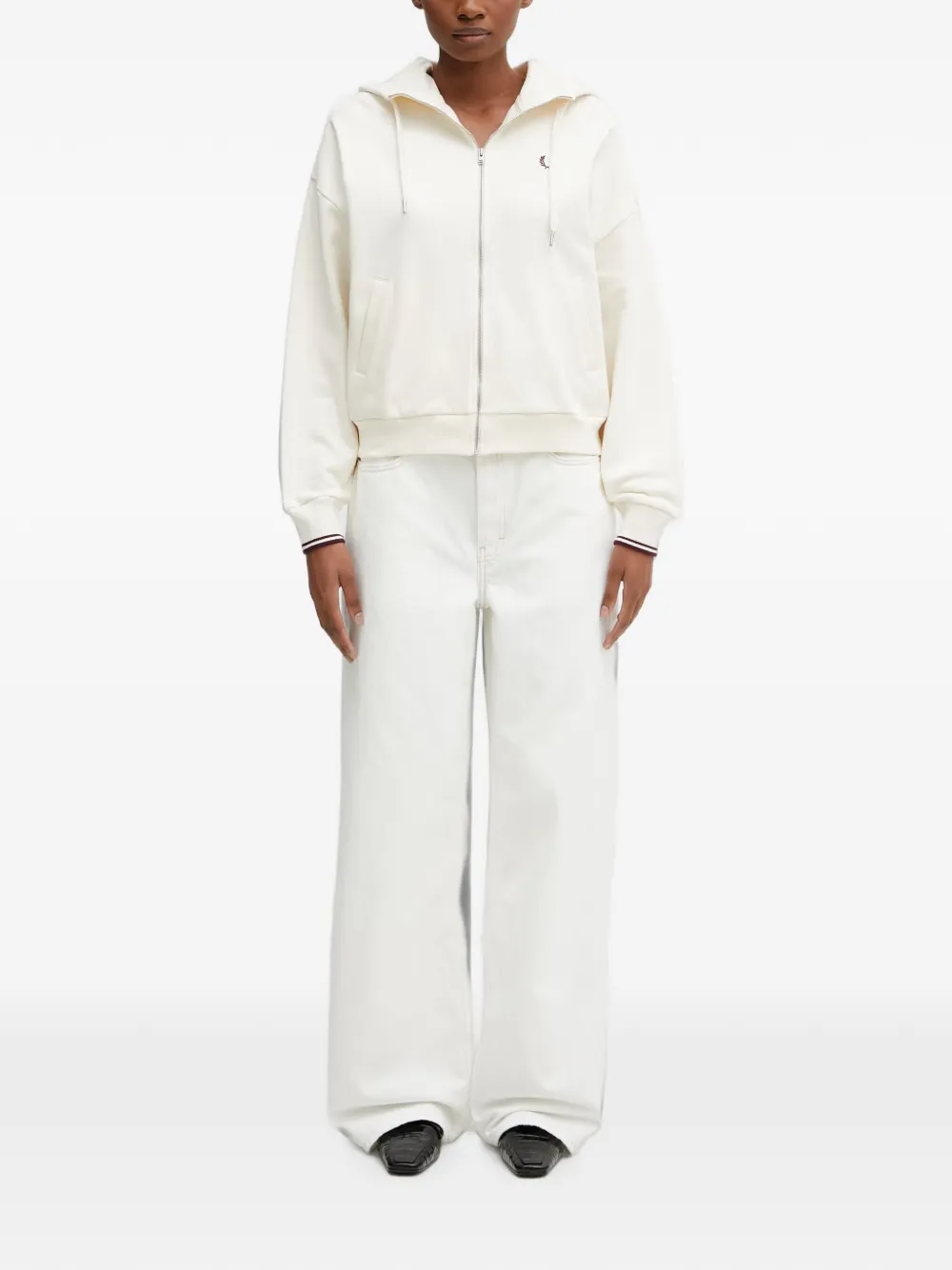 Fred Perry logo-embroidered zip-up hoodie - Neutrals