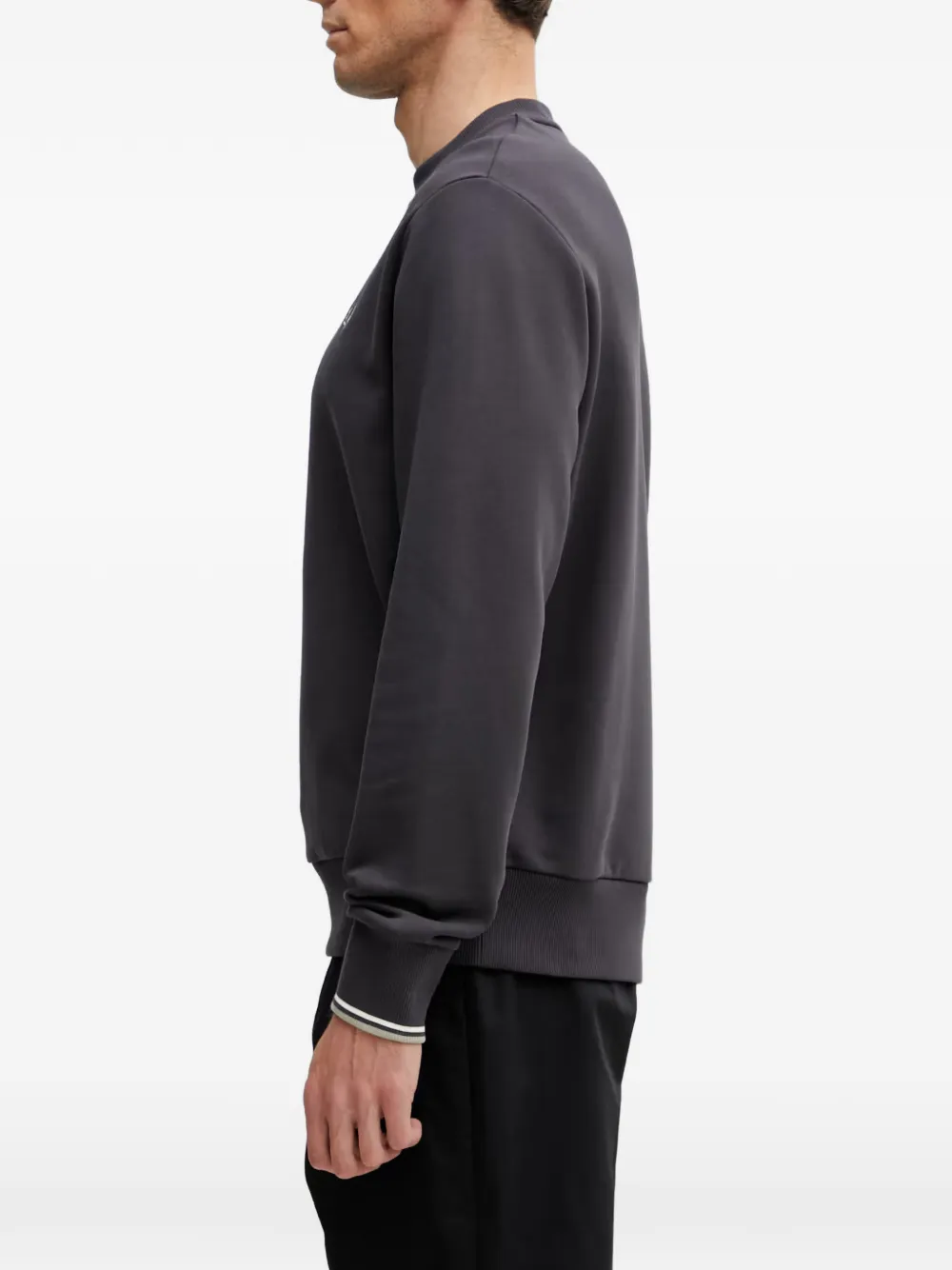 Fred Perry Trui met geborduurd logo en gestreepte manchetten Grijs