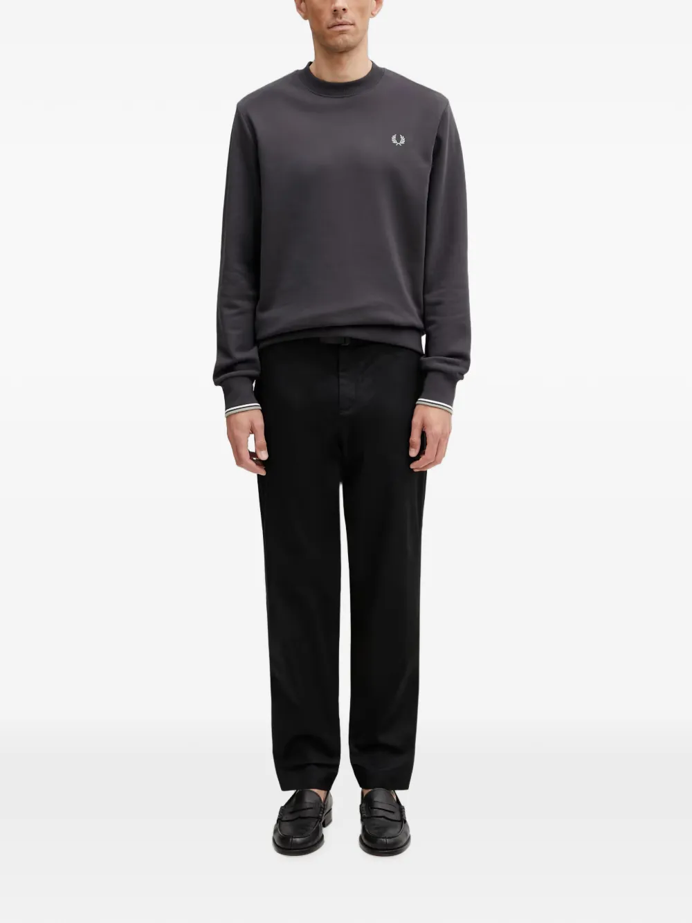 Fred Perry Trui met geborduurd logo en gestreepte manchetten Grijs