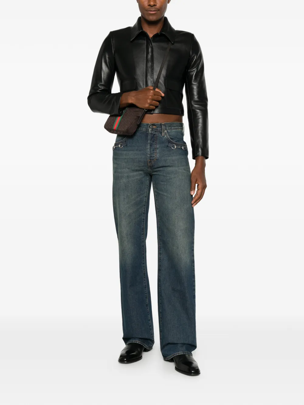 Gucci Horsebit jeans met wijde pijpen Blauw
