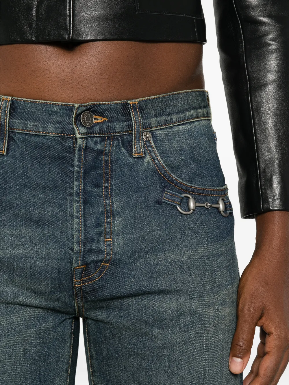 Gucci Horsebit jeans met wijde pijpen Blauw
