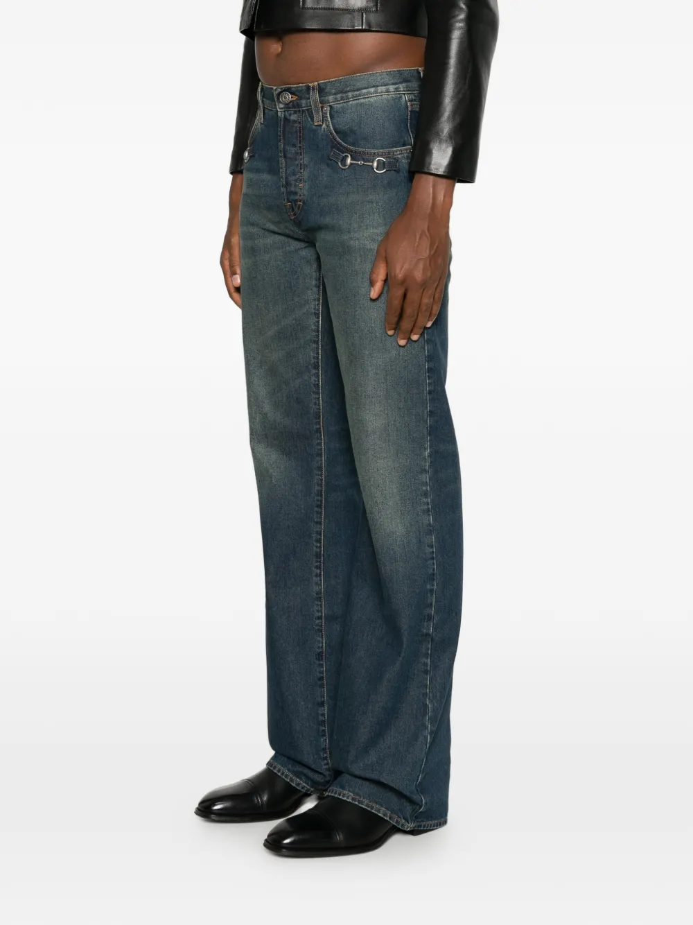Gucci Horsebit jeans met wijde pijpen Blauw