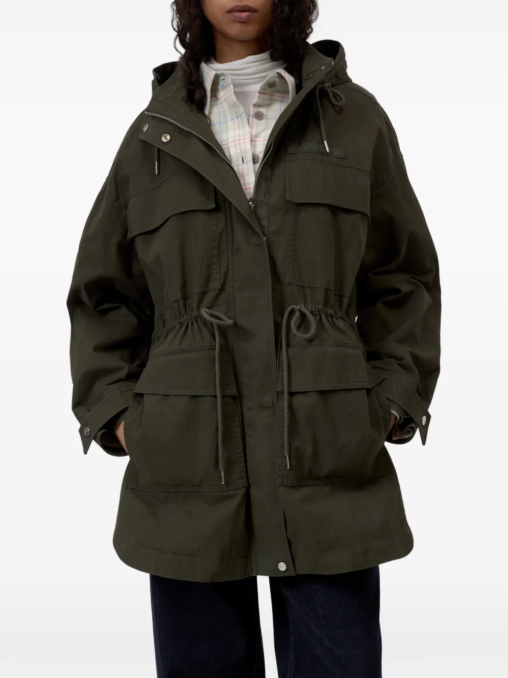 Closed Parka met trekkoord Groen