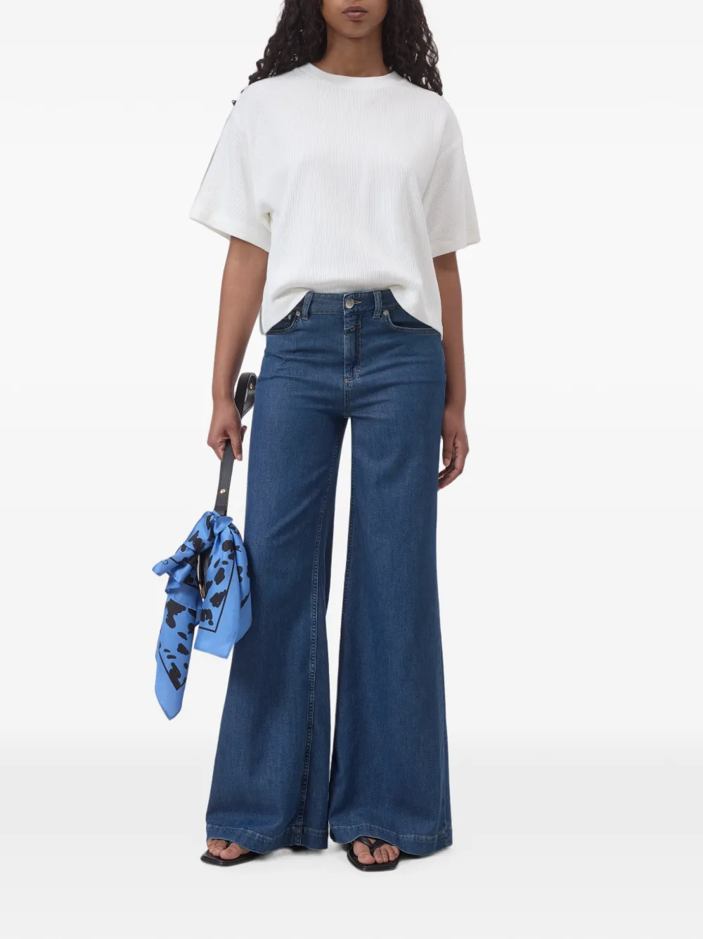 Closed Geribbeld T-shirt met split Wit