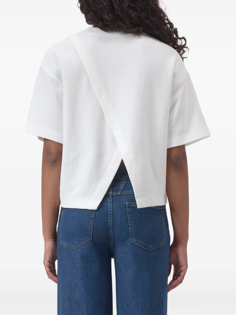 Closed Geribbeld T-shirt met split Wit