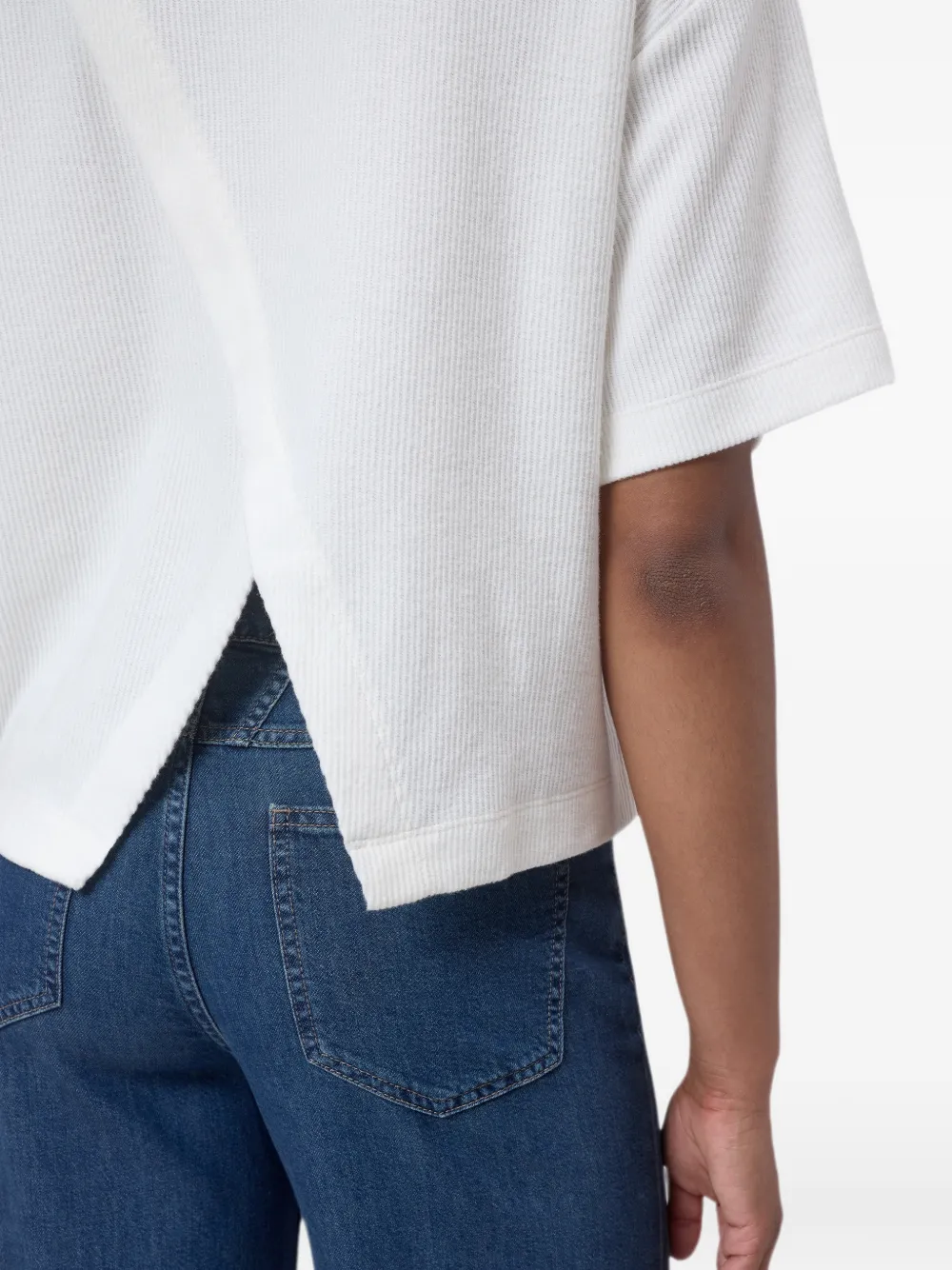 Closed Geribbeld T-shirt met split Wit