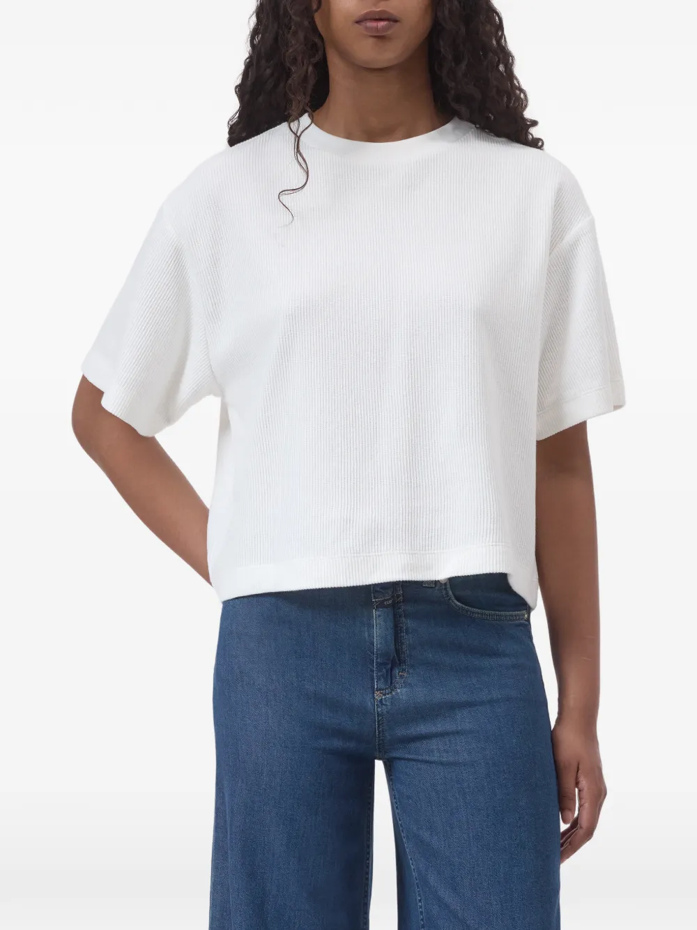 Closed Geribbeld T-shirt met split Wit