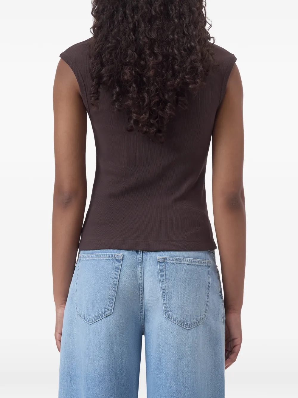 Closed Geribbeld T-shirt met kapmouwen Bruin