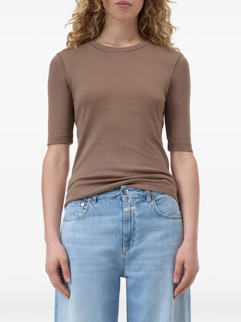 Closed T-shirt met ronde hals Bruin