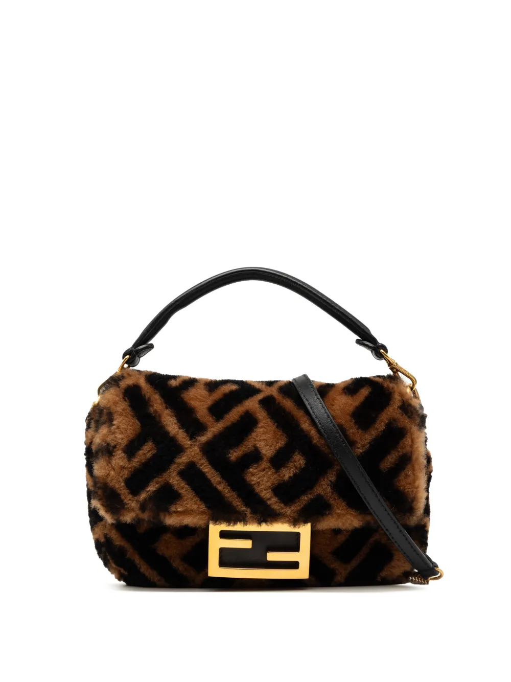 Fendi Pre-Owned 2010-2026 Mini Zucca Shearling Chain Baguette satchel - Marrone